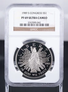 Certified 1989-S Silver $1 NGC PF69 Ultra Cameo Congress - Picture 1 of 4
