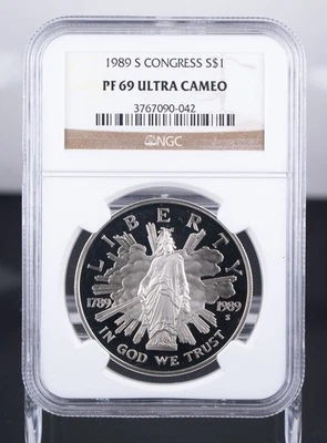 Certified 1989-S Silver $1 NGC PF69 Ultra Cameo Congress - Image 1 of 4