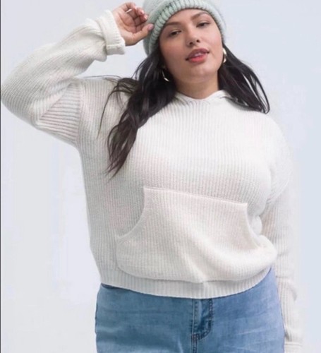 OFF WHITE Forever 21+ Maglione Maglia Avorio Felpa con Cappuccio Crema Tg 2X