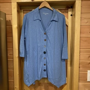 Camicetta blusa maglia blusa Soft Surroundings XL Danielle Lt blu misto bottoni davanti - Foto 1 di 12