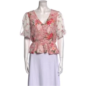 Top Anthropologie Hemant Nandita rosa floreale S manica a sbuffo rosa boho coquette - Foto 1 di 7
