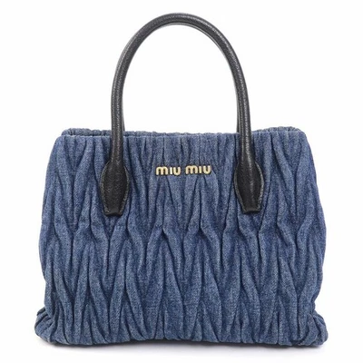 miu miu MATELASSE Hand Bag Blue Denim Calf Leather Tote Used W/O Shoulder Strap - Image 1 of 4