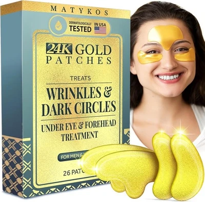 24K Gold Under Eye and Forehead Patches - 26 PCS - Collagen and Hyaluronic Acid - Image 1 of 4