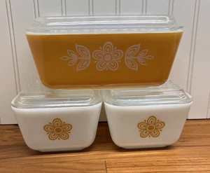 6 Piece Pyrex ‘Butterfly Gold’ Refrigerator Dishes- 501 & 502 with Lids - Picture 1 of 18