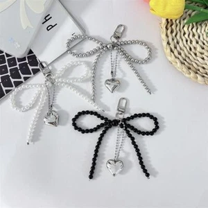 Llavero Corazón Bowknot Llavero Cuentas Blanco Perla Arco Llavero Decoración - Imagen 1 de 15