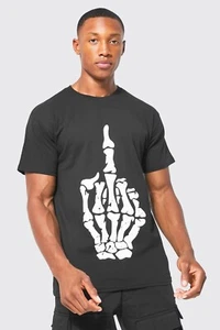 Mens Skeleton Middle Finger Shirt Size M Hallowern Emo Punk Goth Funny T Shirt - Picture 1 of 1
