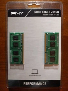 PNY 8GB 2x4GB DDR3 1600 PC3-12800 CAS 11 Laptop Memory RAM MN8GK2D31600LV - Picture 1 of 2