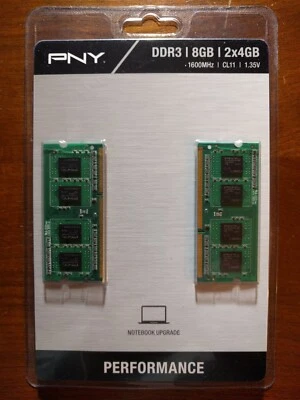 PNY 8GB 2x4GB DDR3 1600 PC3-12800 CAS 11 Laptop Memory RAM MN8GK2D31600LV - Image 1 of 2