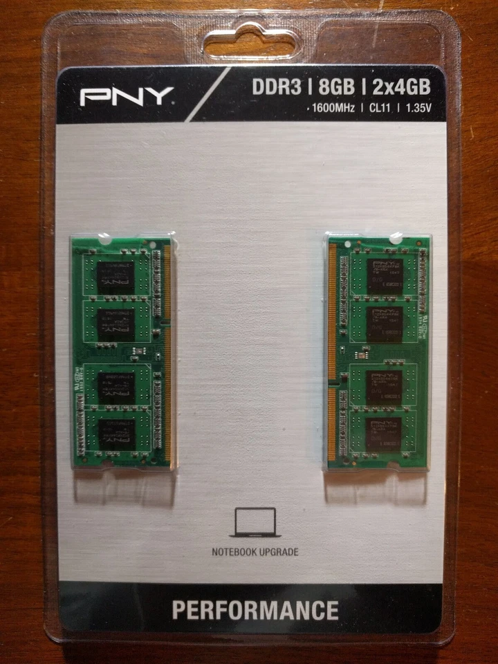 PNY 8GB 2x4GB DDR3 1600 PC3-12800 CAS 11 Laptop Memory RAM MN8GK2D31600LV - Image 1 of 2