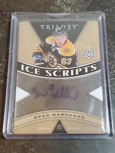 2013-14 Upper Deck Trilogy Ice Scripts Brad Marchand #IS-BM Auto Acetate Card