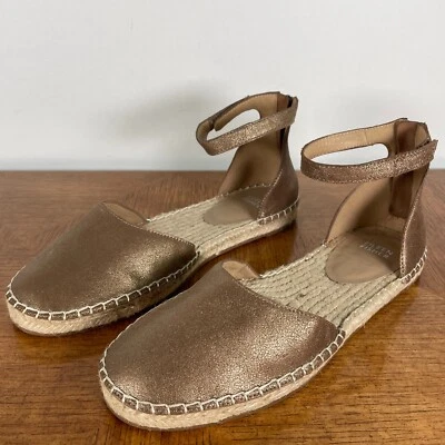 Alpargata Eileen Fisher plana 6,5 bronce napa cuero yute trenzado sandalia al tobillo Foto 1 de 4