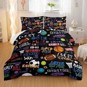 Sports Ball Full Comforter Set,Football Rugby Basketball Bedding Set for Kids... - Picture 1 of 7