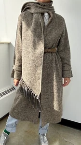 VTG 70s/80s Wool Blend Tweed Full Length Coat with Matching Scarf Set: Size M - Picture 1 of 14