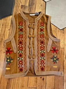 De Colección Mary-Kate & Ashley Chaleco Bordado Floral Marrón Hippie Flores Boho 10/12 - Imagen 1 de 7