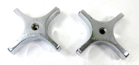 Vintage Kohler Tub Faucet Cross X +  Handles Chrome Hot Cold Set Silver Metal Cover