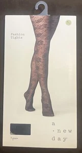 A New Day Women's Ebony Black Floral Printed Fashion Tights Size M L Pantyhose - Picture 1 of 3