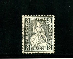 Switzerland #42 (S459) Helvetia 3c black, Perf 11 1/2, Used, FVF, CV$160.00 - Picture 1 of 2