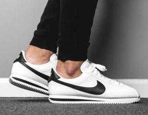 NIKE Cortez Basic Leather 819719 100 Men's Running Shoes White/Black Size 11.5 - Picture 1 of 9