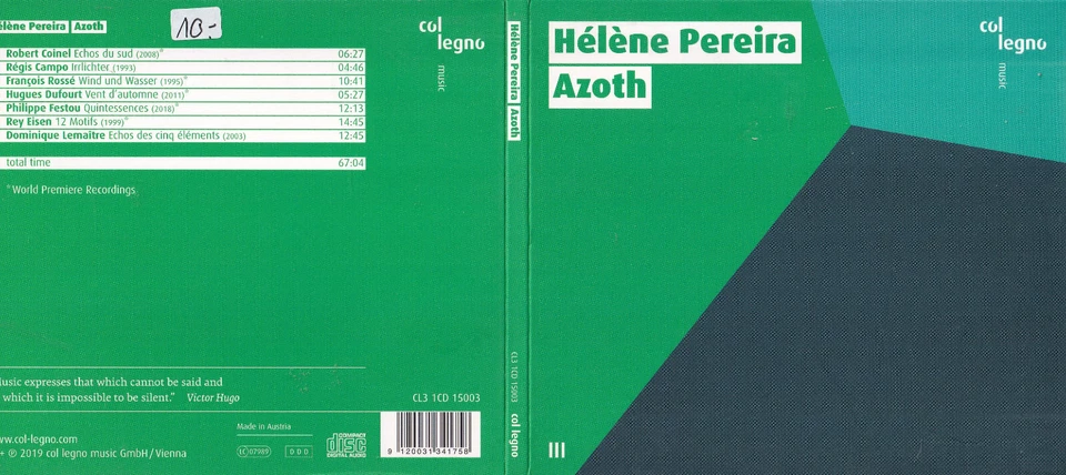 Helene Pereira Azoth - CD Digipak /  Col-Legno Music - Bild 1 von 1
