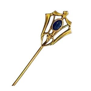 Antike Jugendstil 10K Gold Stecknadel mit blauem Stein Cabochon Anstecknadel selten - Bild 1 von 10