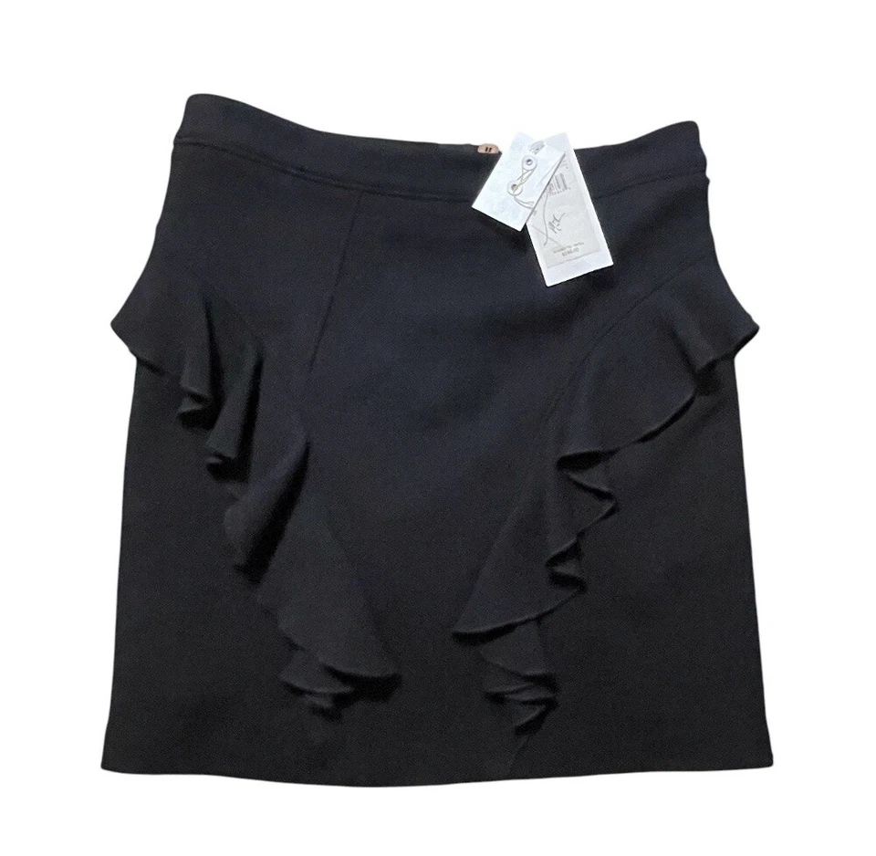 NWT Leifsdottir Mini Skirt Womens 8 Onyx Black Wool Ruffle Anthropologie $248 - Image 1 of 4