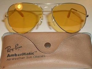 62-14 VINTAGE BAUSCH &LOMB RAY-BAN GEP ALL-WEATHER AMBERMATIC AVIATOR SUNGLASSES - Picture 1 of 11