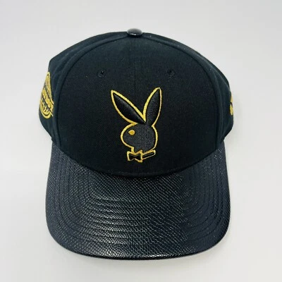 Playboy Premium Bunny Pendant Logo Adjustable Strapback Mens Hat Cap Black Gold - Image 1 of 4