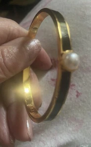 Halcyon Days "Skinny Cabochon Pearl Black & Gold" Bangle - Picture 1 of 5
