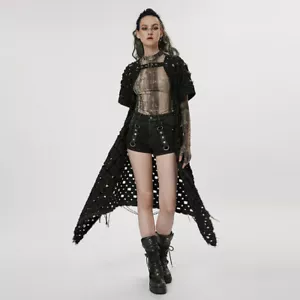 Punk Rave Women Black Goth Punk Post-Apocalyptic Style Hollow Out Long Cardigan - Picture 1 of 18