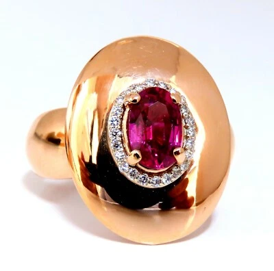 Anillo de diamantes rubí sin calor rojo corte ovalado de 1,19 quilates certificado por GIA 14kt Foto 1 de 4