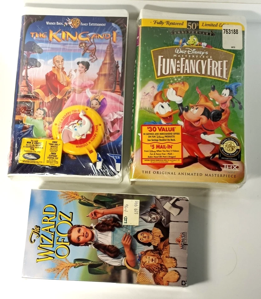 New and Sealed Set of 3 Wizard Of Oz King And I Fun And Fancy Free VHS Disney - Image 1 of 4