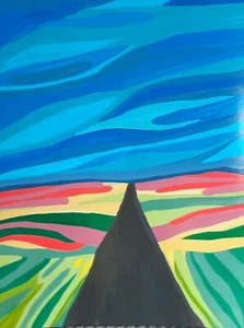 Obra de arte original pintura de paisaje acrílico firmada 8. Outsider Art 5 x 11  - Imagen 1 de 6