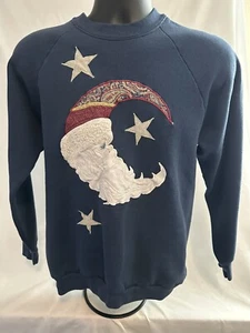 Vintage Fruit Of The Loom blau Halbmond Weihnachtsmann Pullover Damen groß Weihnachten - Bild 1 von 5