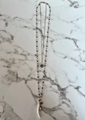 Chan Luu - Double Layer 14k Gold Pyrite/Tooth & Druzy Necklace, New in Packaging - Image 1 of 4