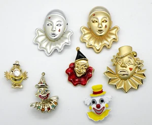 Vintage LOT of 7 CLOWN brooches Metal / Enamel pins SEE PICS for Condition - Picture 1 of 11