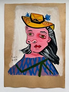 Pablo Picasso (Hecho a Mano) Técnica Mixta sobre Papel Pintura firmada y estampada - Imagen 1 de 6