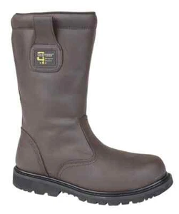 Grafters M376B Botas de Cuero Caballo Loco Puntera de Acero de Seguridad - Marrón - Imagen 1 de 1