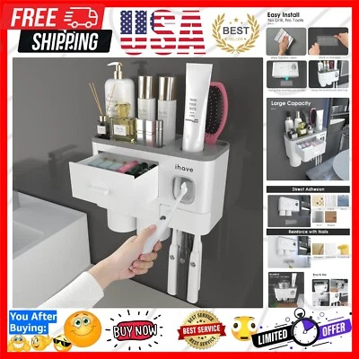 Soportes de cepillo de dientes para baños, 2 tazas soporte de cepillo de dientes montado en la pared con... Foto 1 de 4