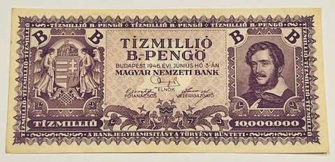 HUNGARY Tizmillio 10 MILLION 10,000,000 B-PENGO (10 Quintillion) 1946 P-135 VF Cover