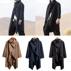 Men's Cape Trench Coat Crossover Solid Color Casual Cardigan Shawl Solid Color - Picture 1 of 15