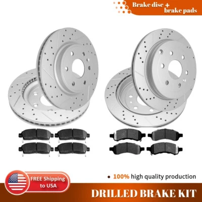 Rotores perforados delanteros y traseros + pastillas de freno de cerámica para Buick Enclave Gmc Acadia Foto 1 de 4