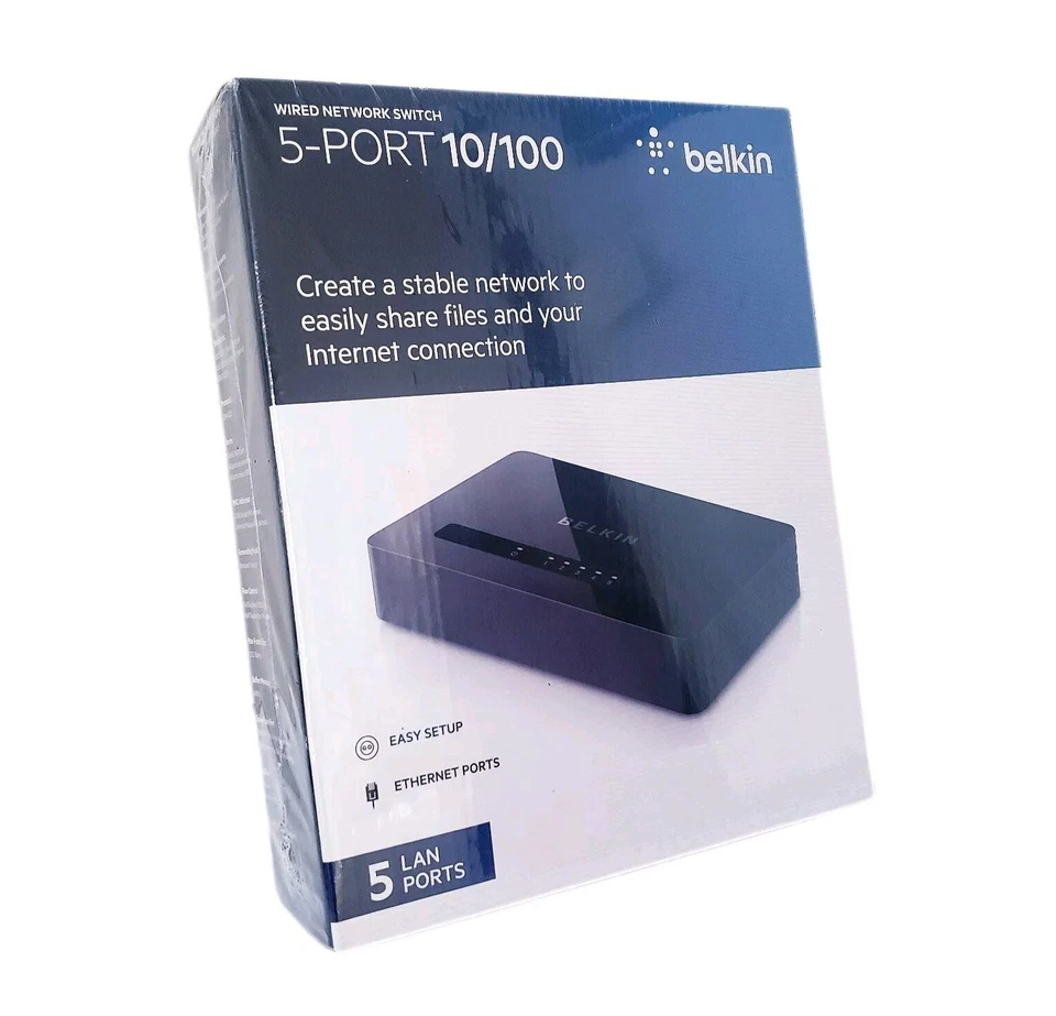 Belkin 5-Port 10/100 Mbps Wired Network Ethernet Switch F4G0500 New Sealed  - Image 1 of 4