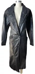 Winlit schwarzer Ledertrenchcoat mit Blumenmuster Wildleder Borte Größe Medium - Bild 1 von 10