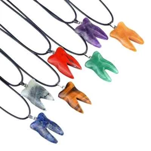Zahn Halskette Damen Herren Naturstein Zähne Anhänger Heilung Chakra Schmuck - Bild 1 von 88