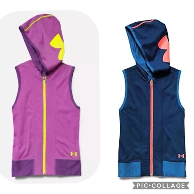 NUEVO CON ETIQUETAS UA Under Armour Inside Out Sudadera con Capucha sin Mangas 1253334 L XL Niñas Azul Púrpura  Foto 1 de 4