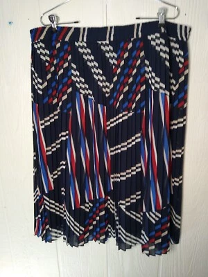 Roz Ali Mujer Plus 1X Azul Rojo Blanco Geo Acordeón Plisado Midi Falda Forrada  Foto 1 de 4