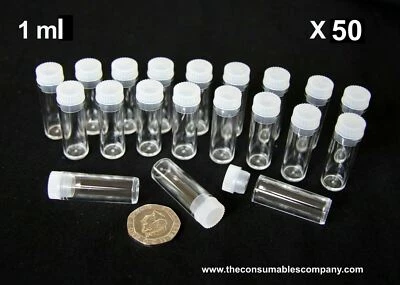 1ml Plastic Test Tubes vials with push Cap - Box of 100  container craft powder - Image 1 of 3