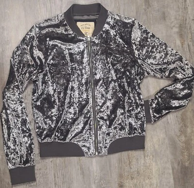 Chaqueta de terciopelo para mujer mediana con cremallera gris plata manga larga con bolsillos Foto 1 de 4