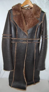 M Petite❤️JOIE Sheepskin Shearling Leather Military TRENCH COAT LONG Tall JACKET - Picture 1 of 12