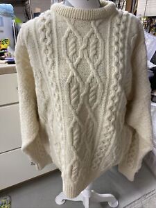 Aran Crafts 100% Wool Irish Cable Knit Chunky Sweater Ivory Men's 2XL